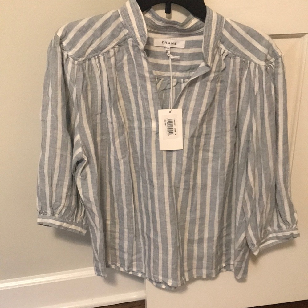 Blue and white linen top